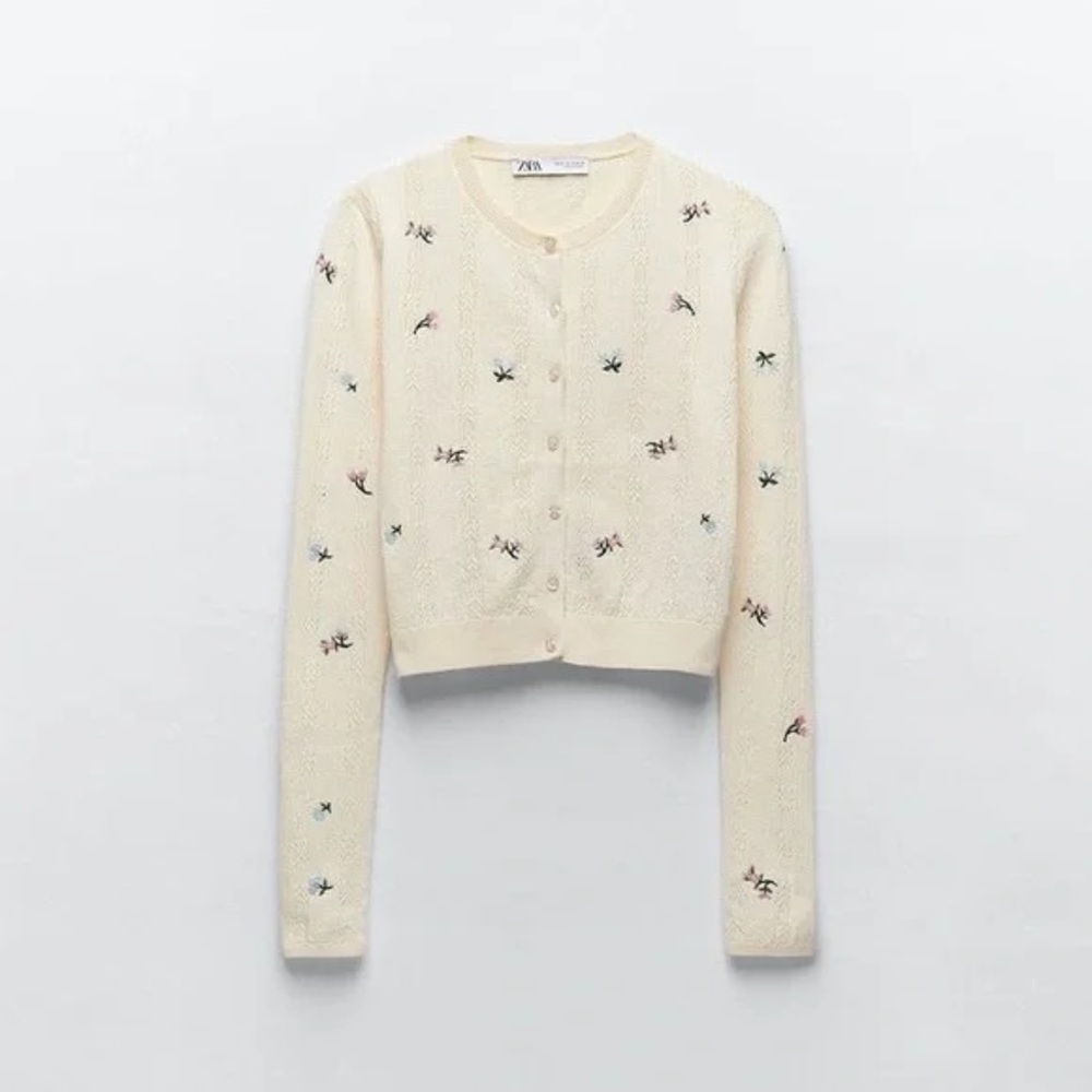 Zara Butter Yellow Floral Embroidered Cardigan